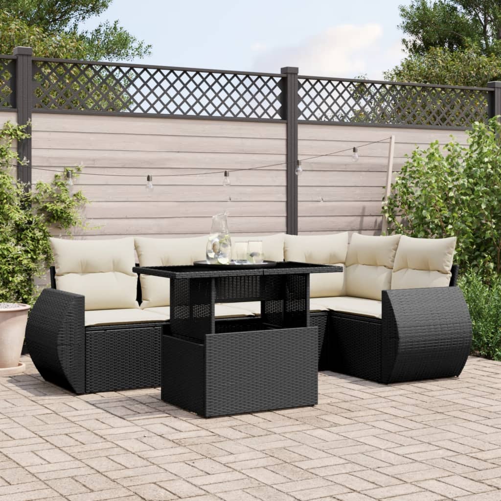Set mobilier de gradina cu perne, 6 piese, negru, poliratan — imaginea 2