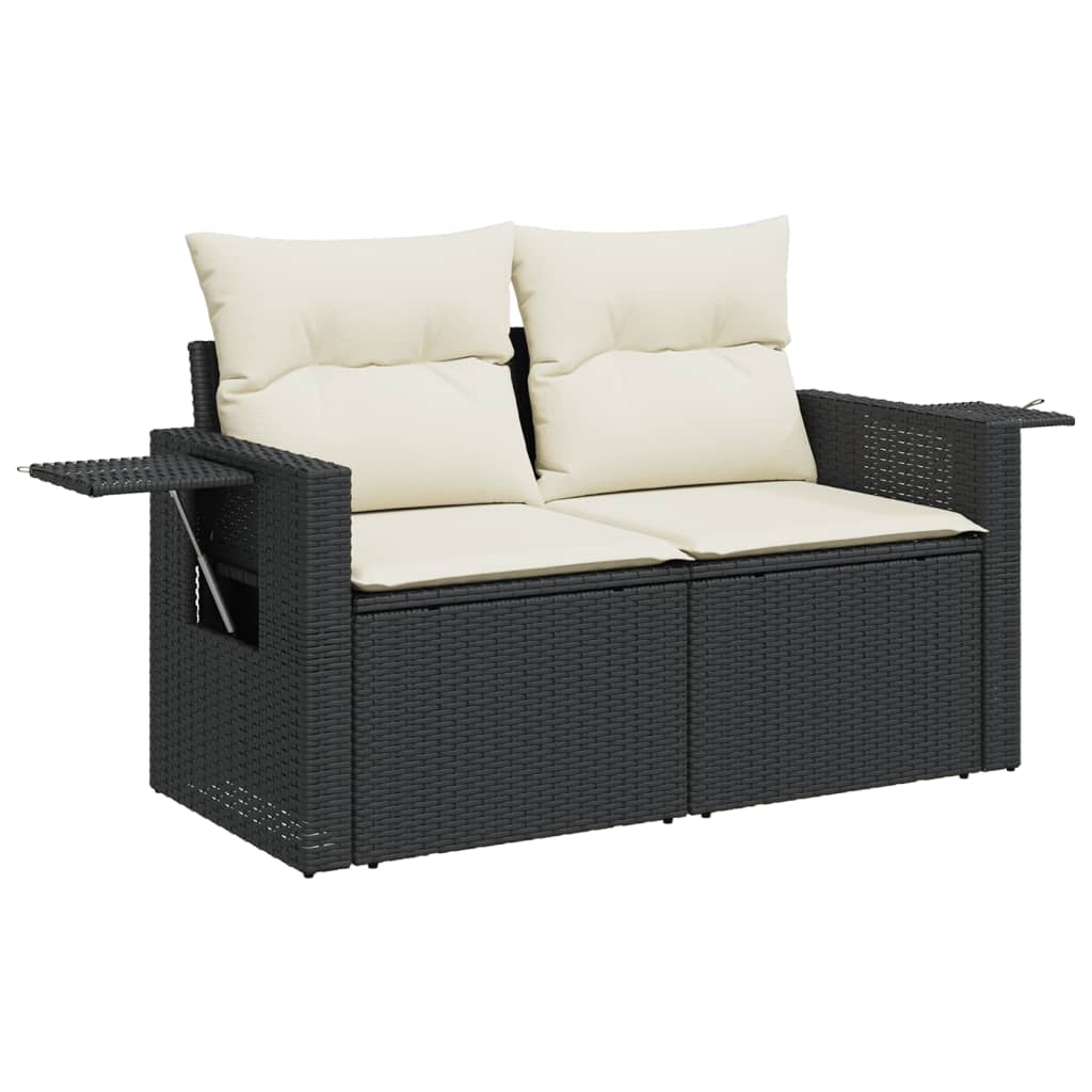 Set canapele de gradina cu perne, 7 piese, negru, poliratan — imaginea 3