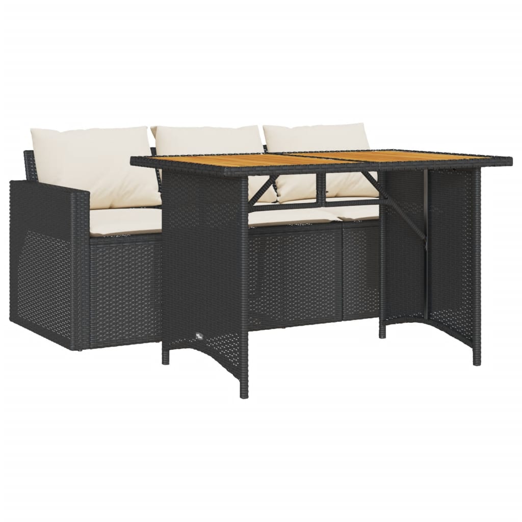 Set mobilier de gradina cu perne, 2 piese, negru, poliratan