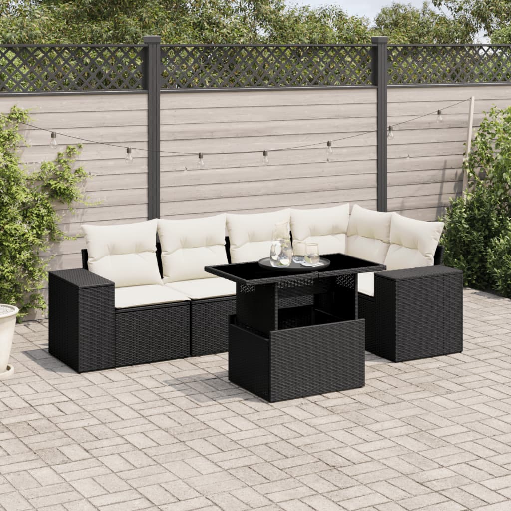 Set mobilier de gradina cu perne, 6 piese, negru, poliratan — imaginea 2