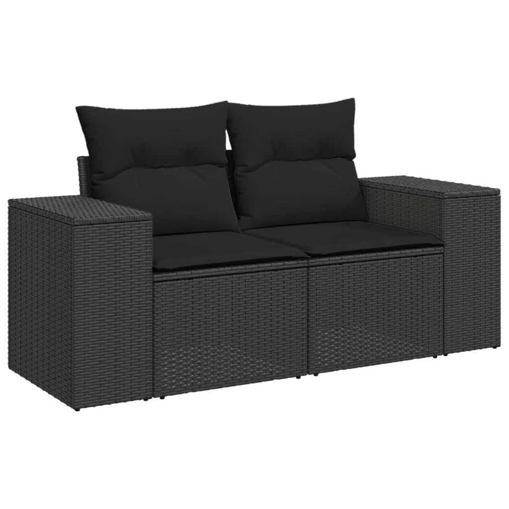 Set canapele de gradina cu perne, 10 piese, negru, poliratan — imaginea 3
