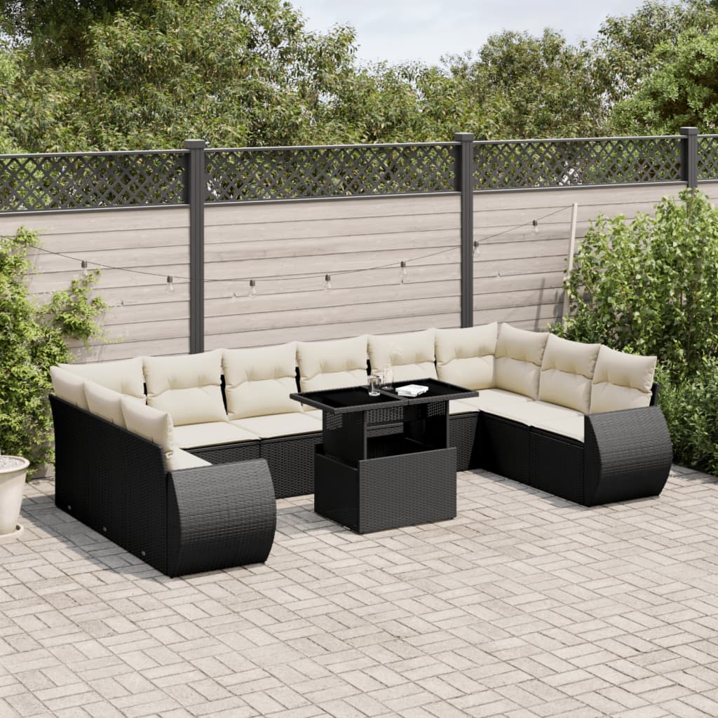 Set canapele de gradina cu perne, 11 piese, negru, poliratan — imaginea 2