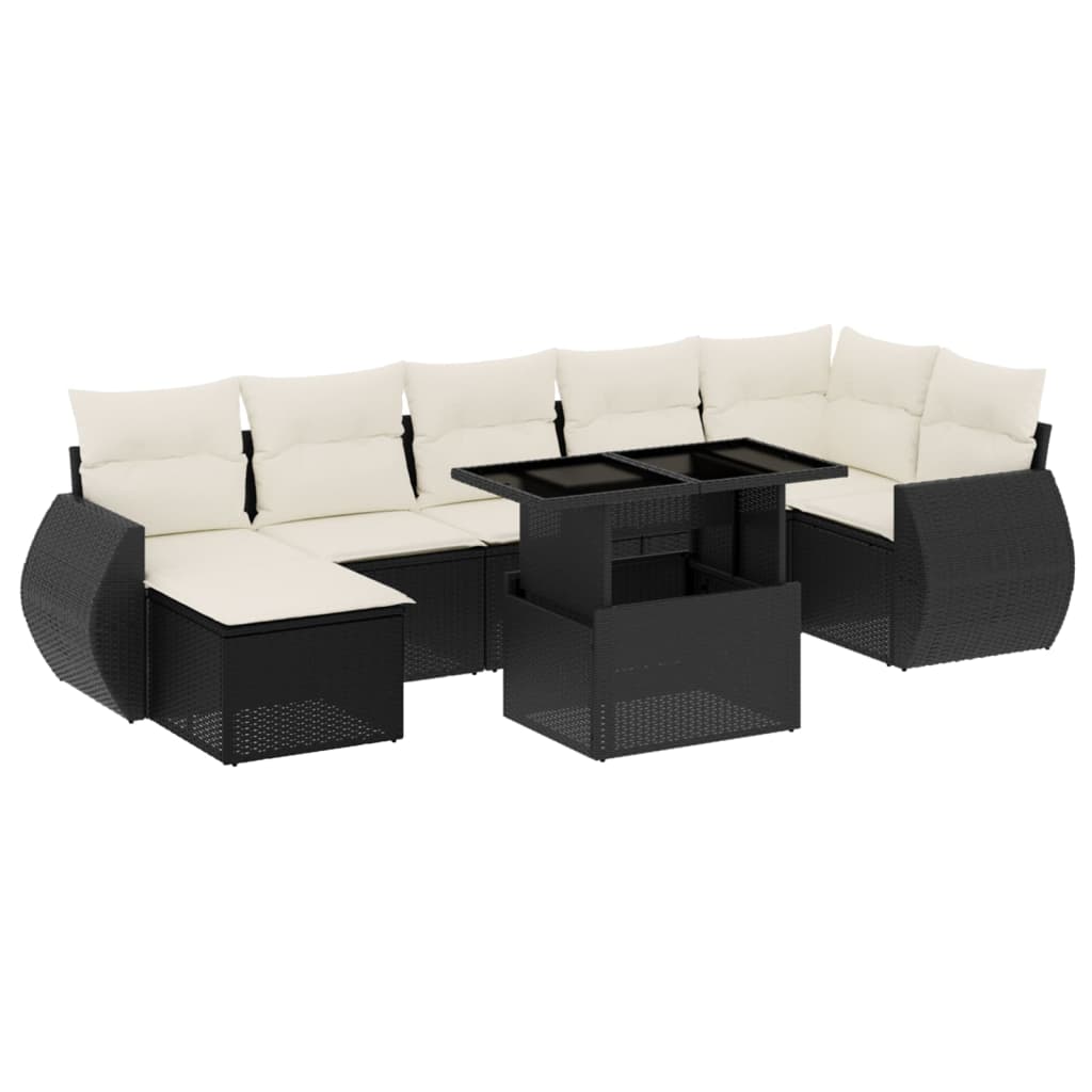 Set mobilier de gradina cu perne, 8 piese, negru, poliratan