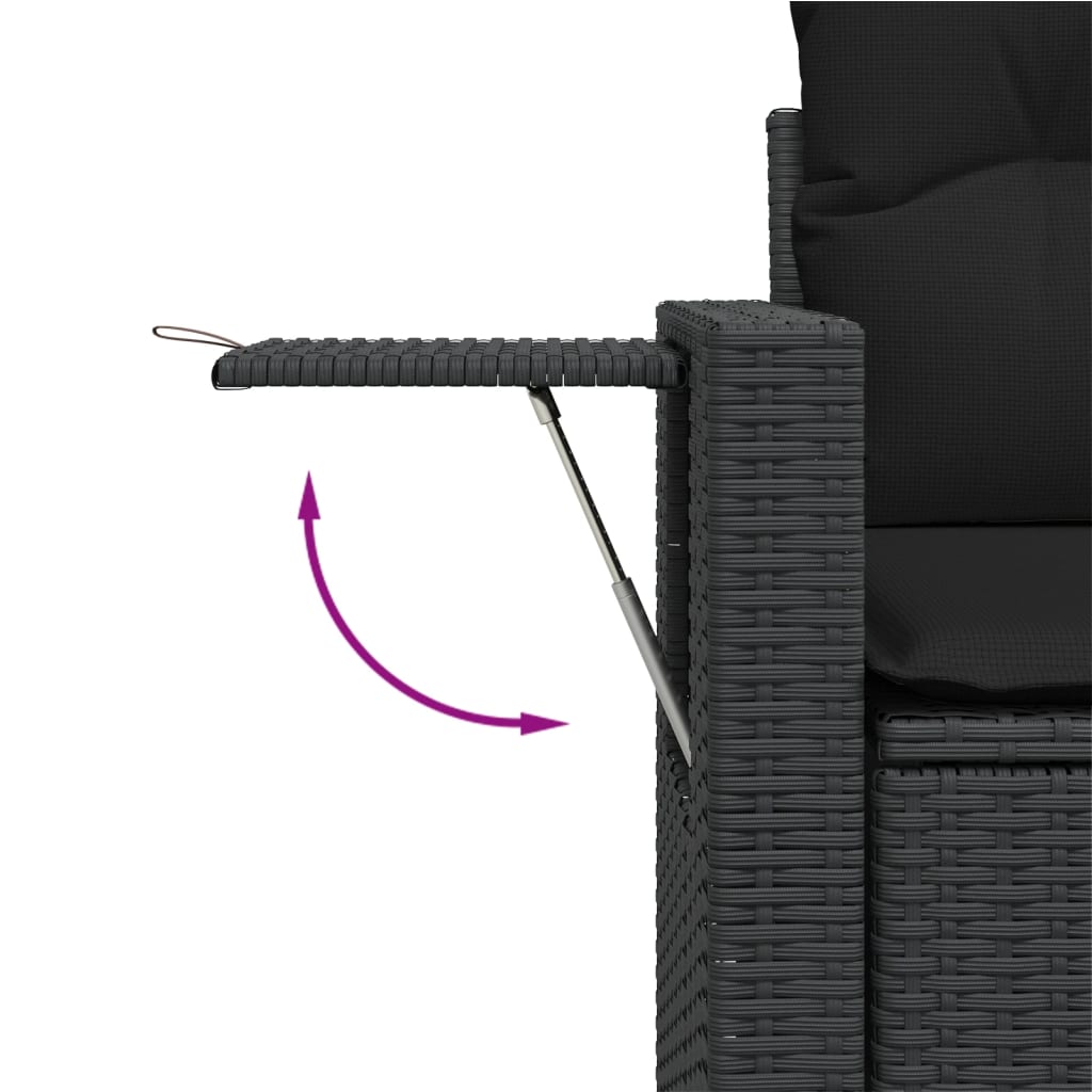 Set canapele de gradina cu perne, 7 piese, negru, poliratan — imaginea 9