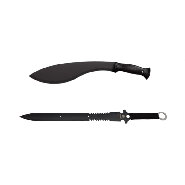 Set sabie si maceta de vanatoare, IdeallStore®, Kukri Black, 44 cm, husa inclusa