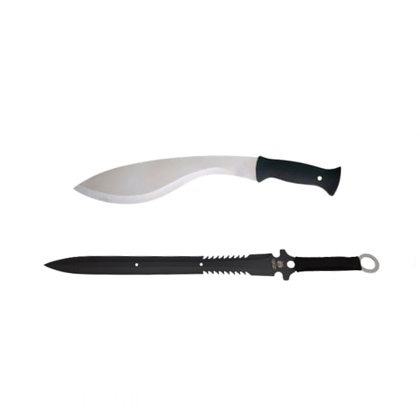 Set sabie si maceta de vanatoare, IdeallStore®, Kukri Silver, 44 cm, husa inclusa