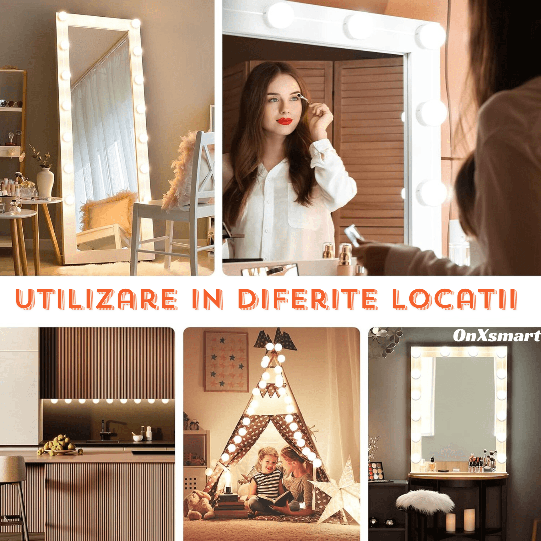 Kit 14 Becuri LED OnXsmart® pentru Oglinda Make-Up, Stil Hollywood, 3 Moduri de Iluminare pentru un Machiaj Perfect - 3 | YEO