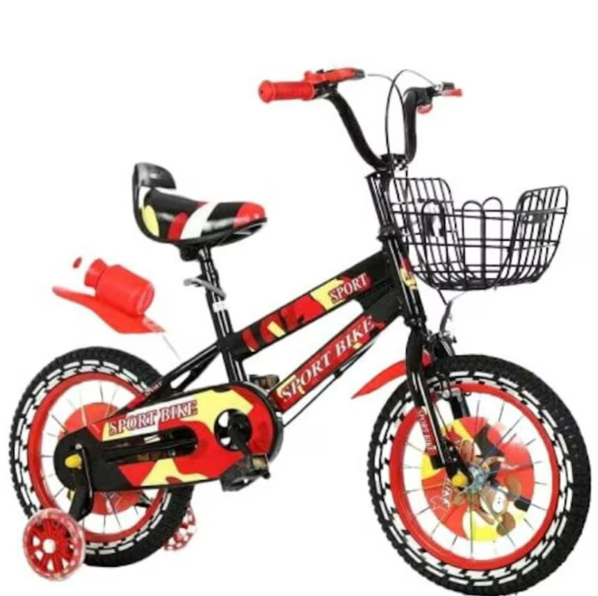 Bicicleta Army , fete, 16 inch , rosie, 4-7 ani, roti ajutatoare silicon, aparatoare, cos, suport si bidon , sonerie