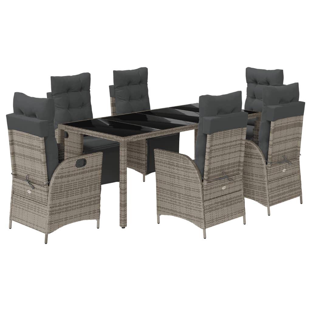 Set mobilier de gradina cu perne, 7 piese, gri, poliratan