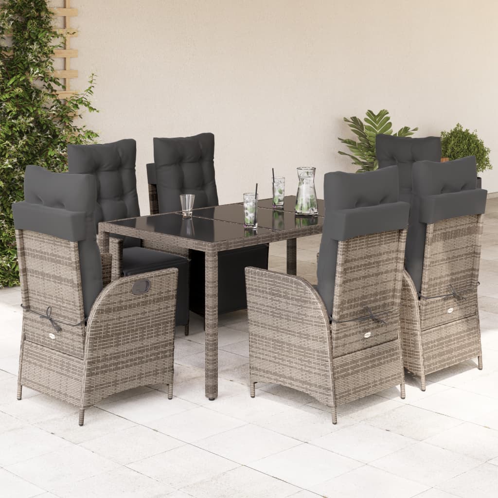 Set mobilier de gradina cu perne, 7 piese, gri, poliratan — imaginea 2