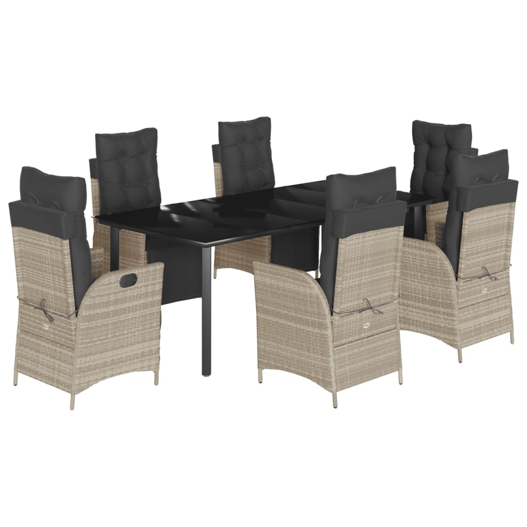 Set mobilier de gradina cu perne, 7 piese gri deschis poliratan