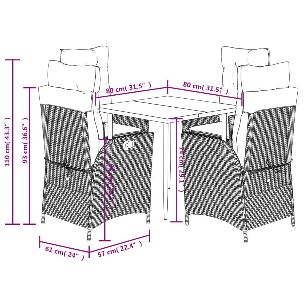 Set mobilier de gradina cu perne, 5 piese, bej, poliratan — imaginea 9