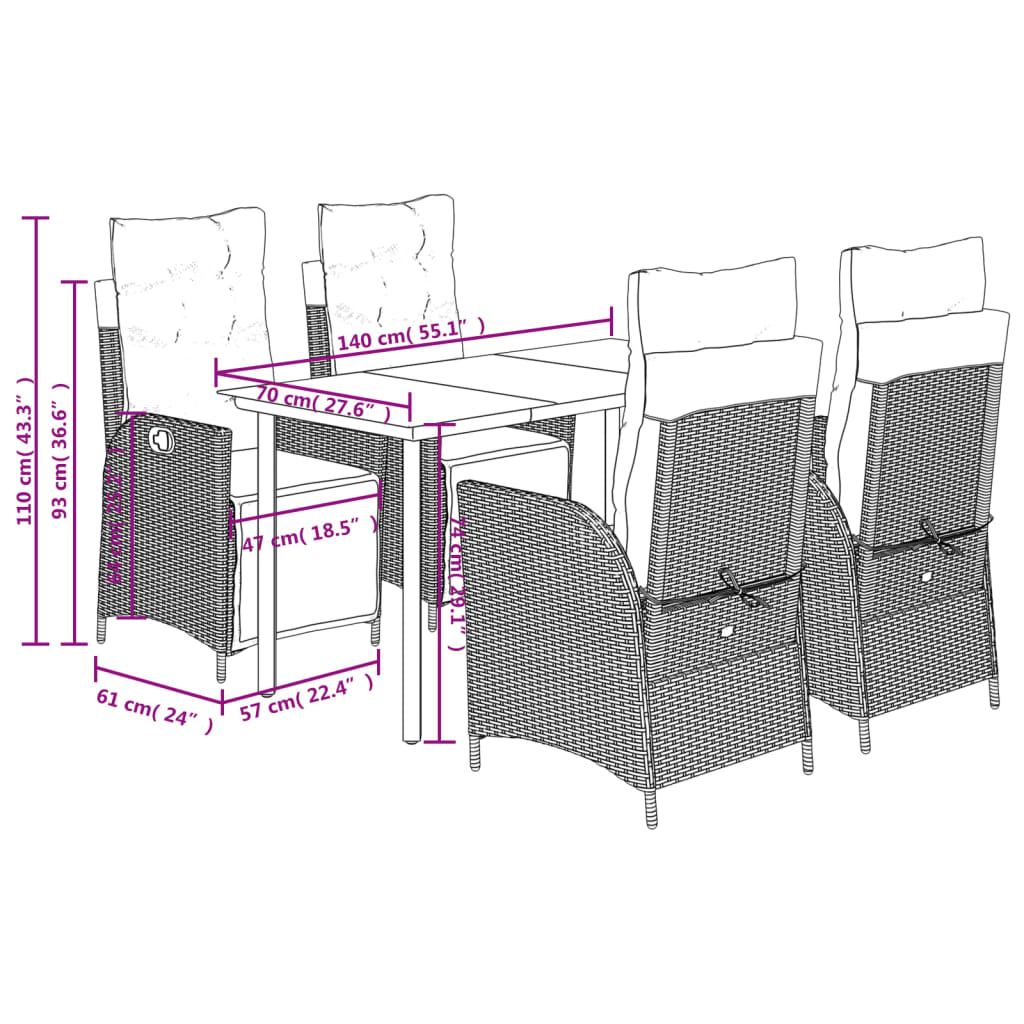Set mobilier pentru gradina, 5 piese, cu perne, bej, poliratan — imaginea 9