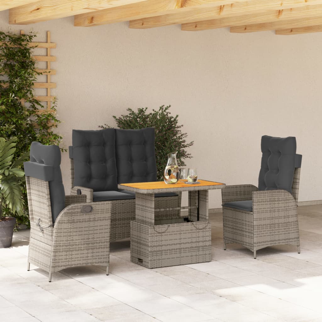 Set mobilier de gradina cu perne, 4 piese, gri, poliratan — imaginea 2