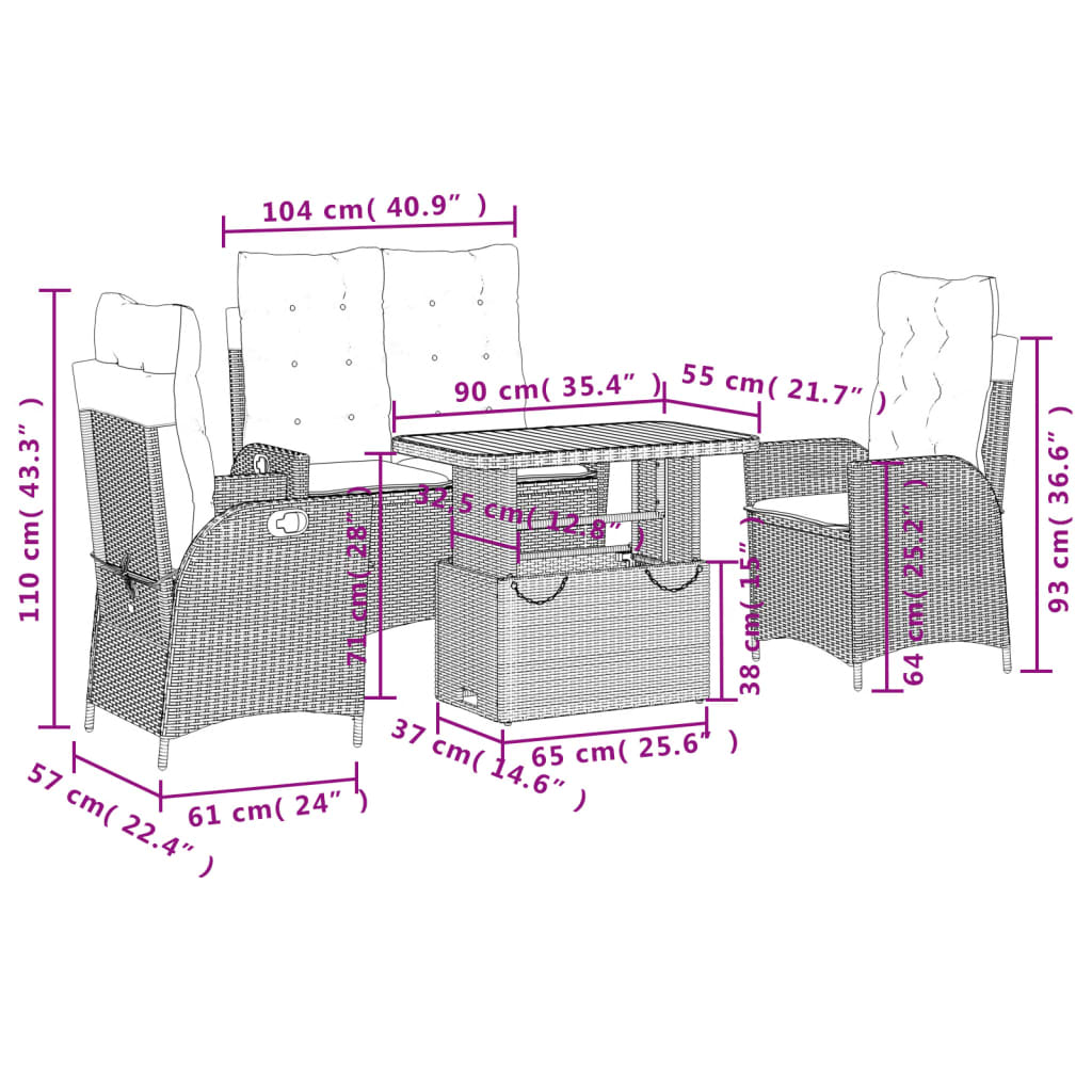 Set mobilier de gradina cu perne, 4 piese, gri, poliratan — imaginea 9