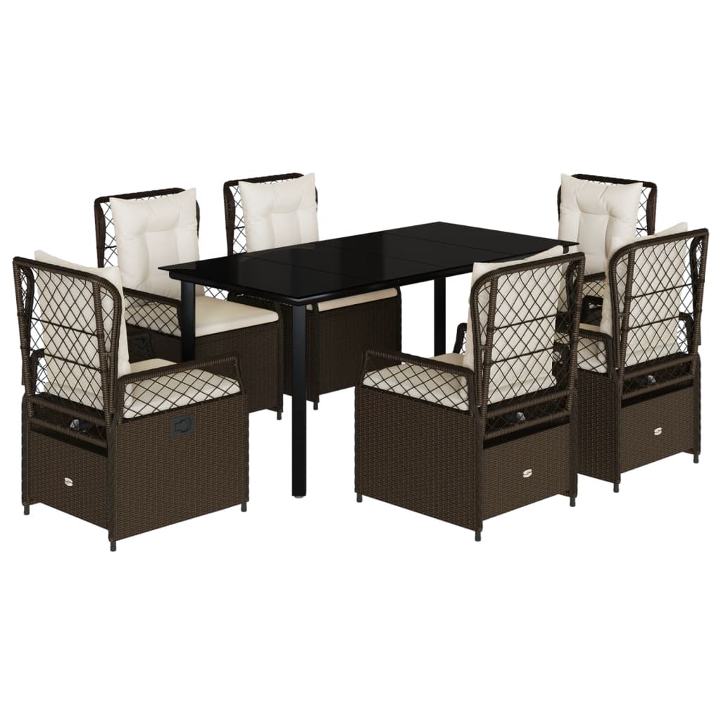 Set mobilier de gradina cu perne, 7 piese, maro, poliratan