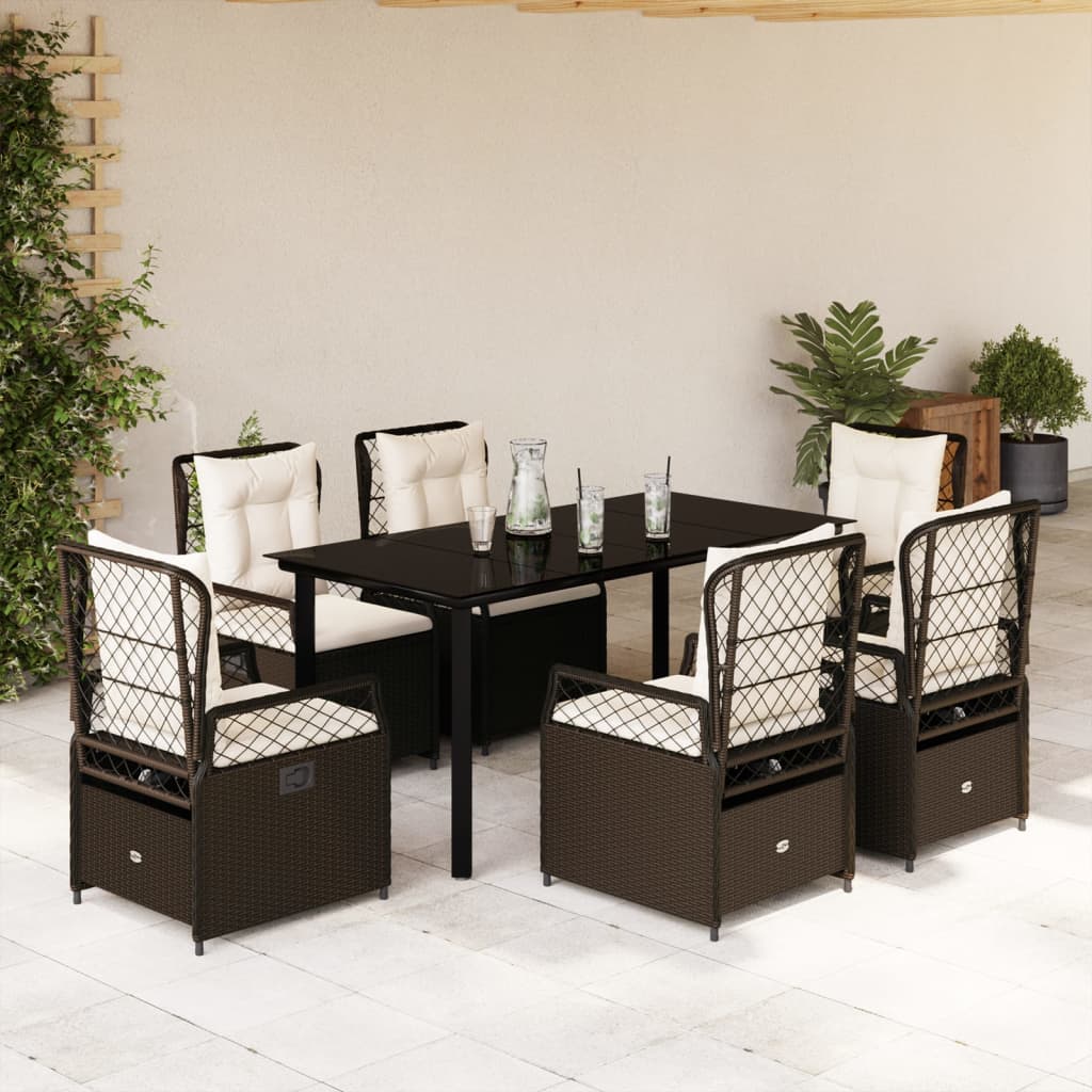 Set mobilier de gradina cu perne, 7 piese, maro, poliratan — imaginea 2