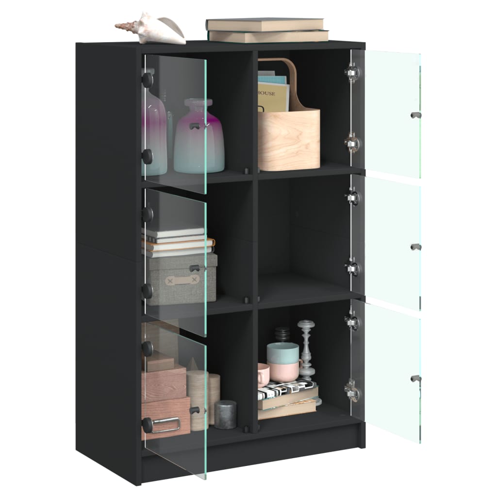 Dulapuri inalte cu usi, negru, 68x37x109 cm, lemn prelucrat — imaginea 4