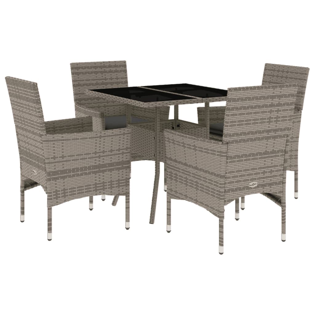Set mobilier de gradina cu perne 5 piese gri poliratan & sticla