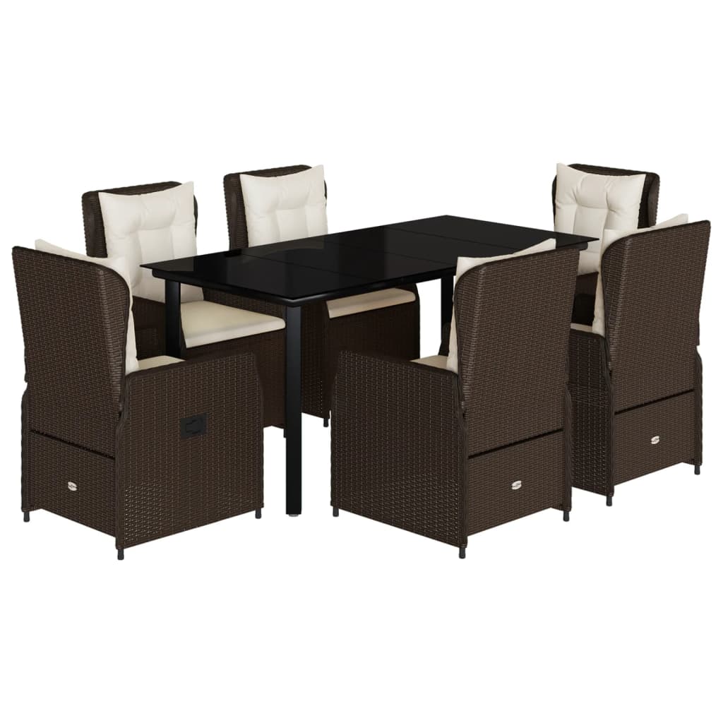 Set mobilier de gradina cu perne, 7 piese, maro, poliratan