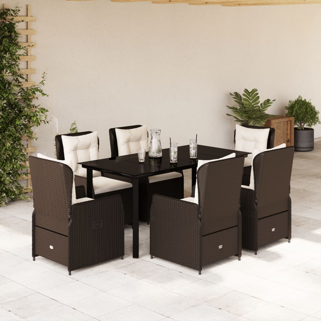 Set mobilier de gradina cu perne, 7 piese, maro, poliratan — imaginea 2