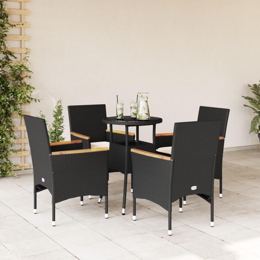 Set mobilier de gradina cu perne 5 piese negru poliratan&sticla — imaginea 2