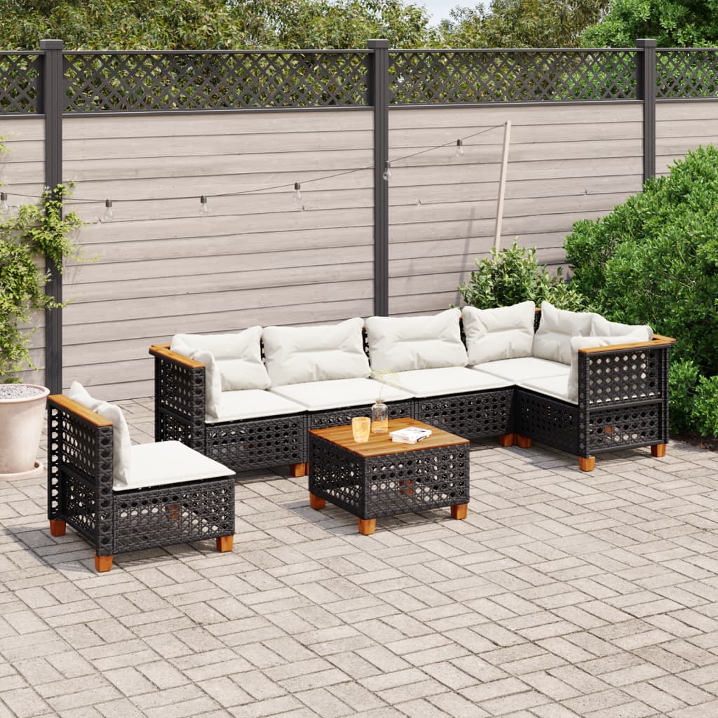 Set canapele de gradina cu perne, 7 piese, negru, poliratan — imaginea 2