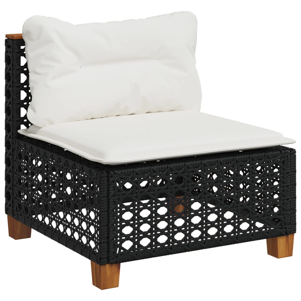 Set canapele de gradina cu perne, 7 piese, negru, poliratan — imaginea 4