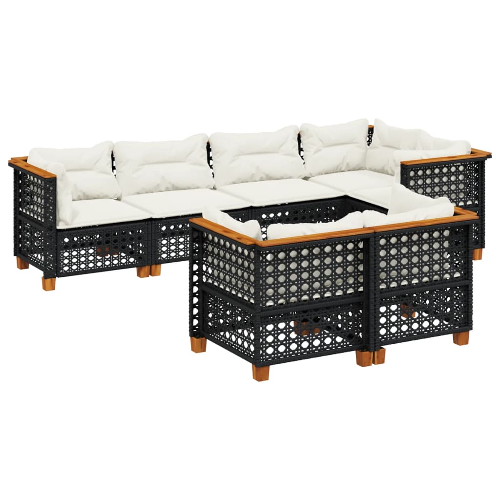 Set canapele de gradina cu perne, 7 piese, negru, poliratan