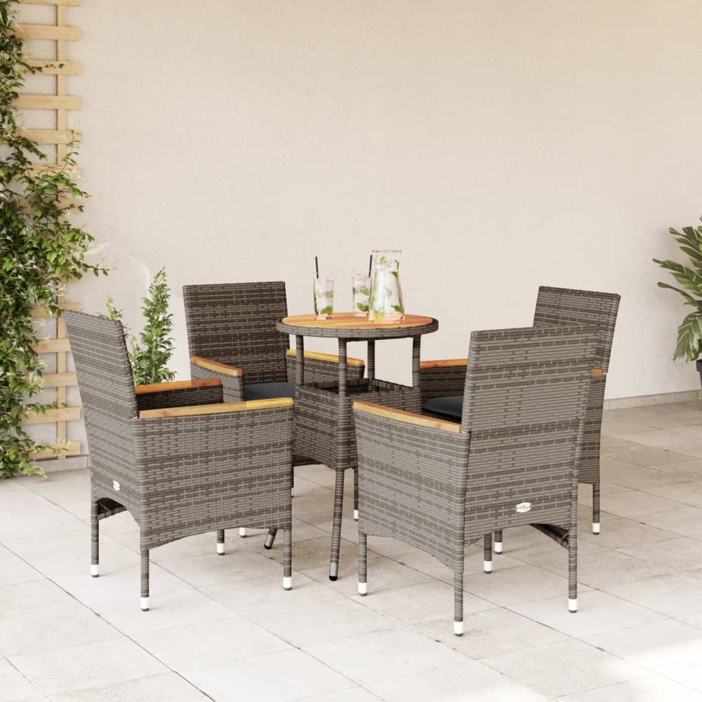 Set mobilier gradina cu perne 5 piese gri poliratan/lemn acacia — imaginea 2