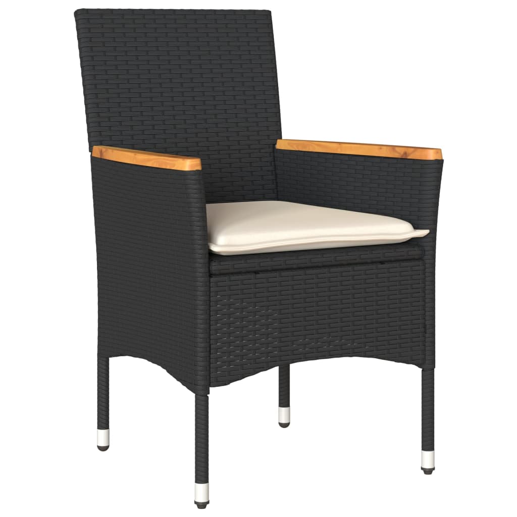 Set mobilier gradina perne 7 piese negru poliratan/lemn acacia — imaginea 3