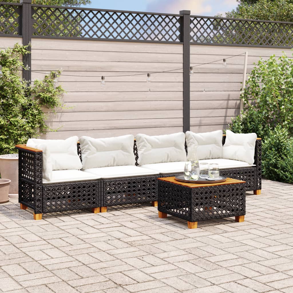 Set mobilier de gradina cu perne, 5 piese, negru, poliratan — imaginea 2