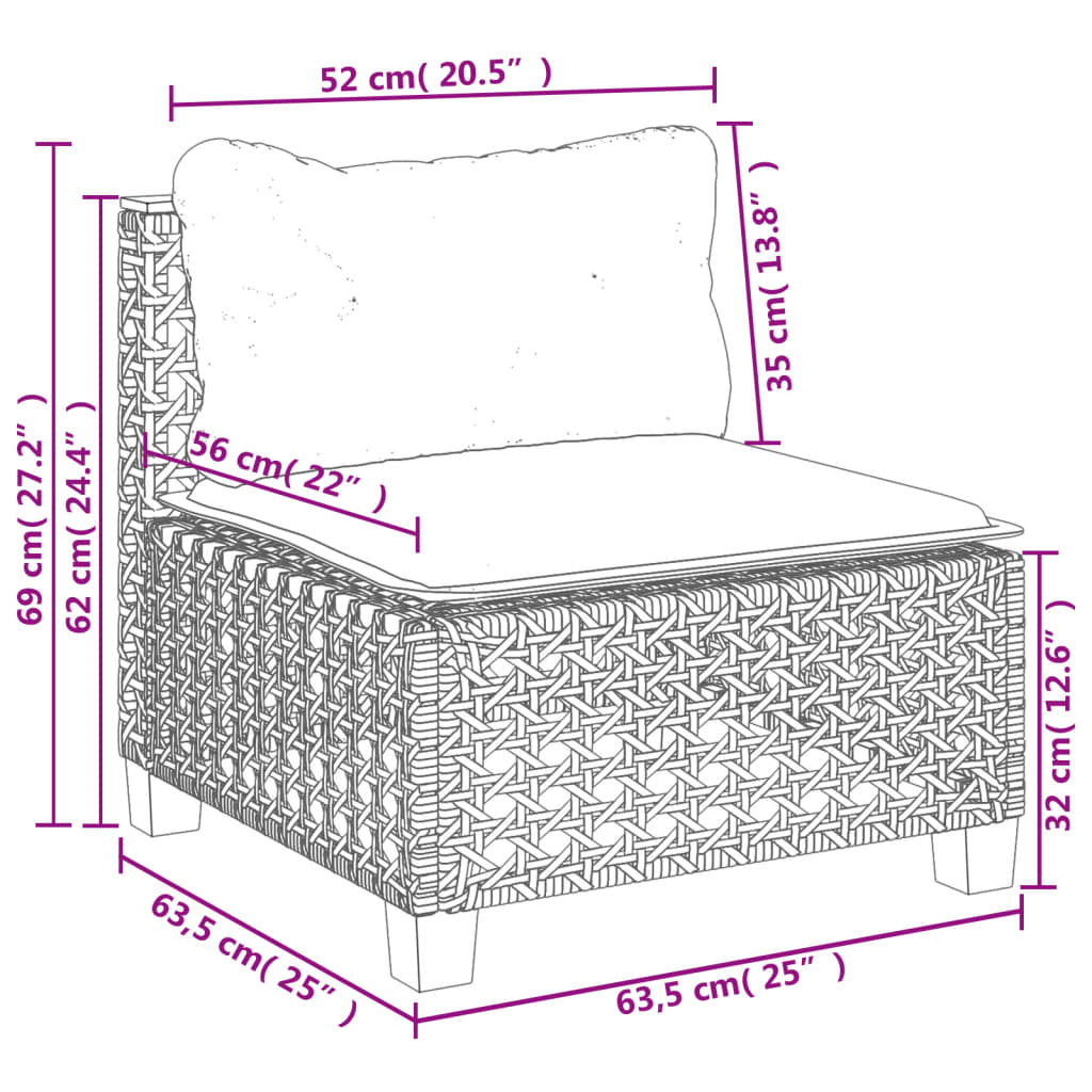 Set mobilier de gradina cu perne, 8 piese, negru, poliratan — imaginea 9