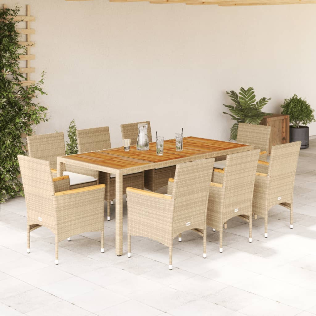 Set mobilier gradina cu perne 9 piese bej poliratan/lemn acacia — imaginea 2