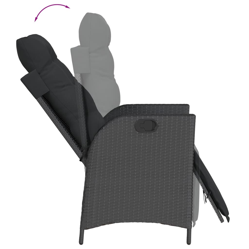 Set mobilier de gradina cu perne, 3 piese, negru, poliratan — imaginea 4