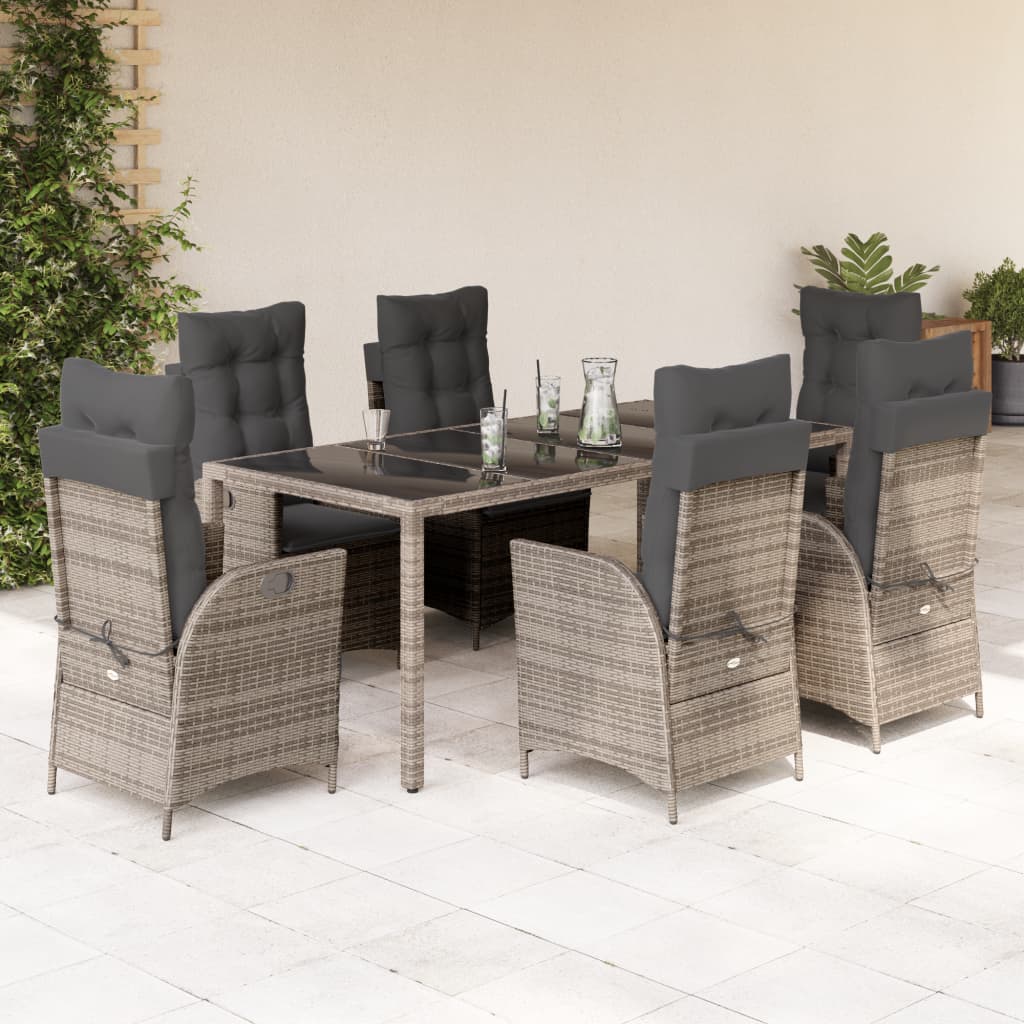 Set mobilier de gradina cu perne, 7 piese, gri, poliratan — imaginea 2