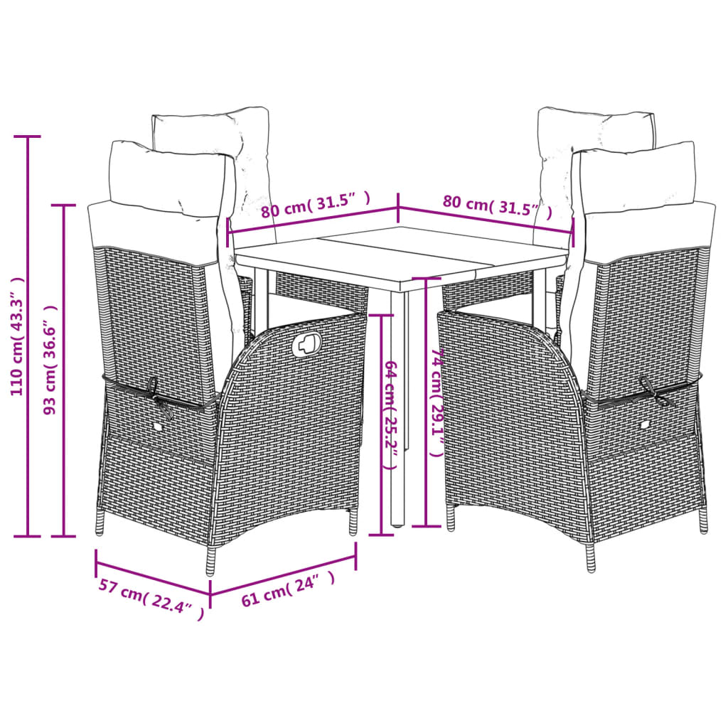 Set mobilier de gradina, 5 piese, cu perne, maro, poliratan — imaginea 9