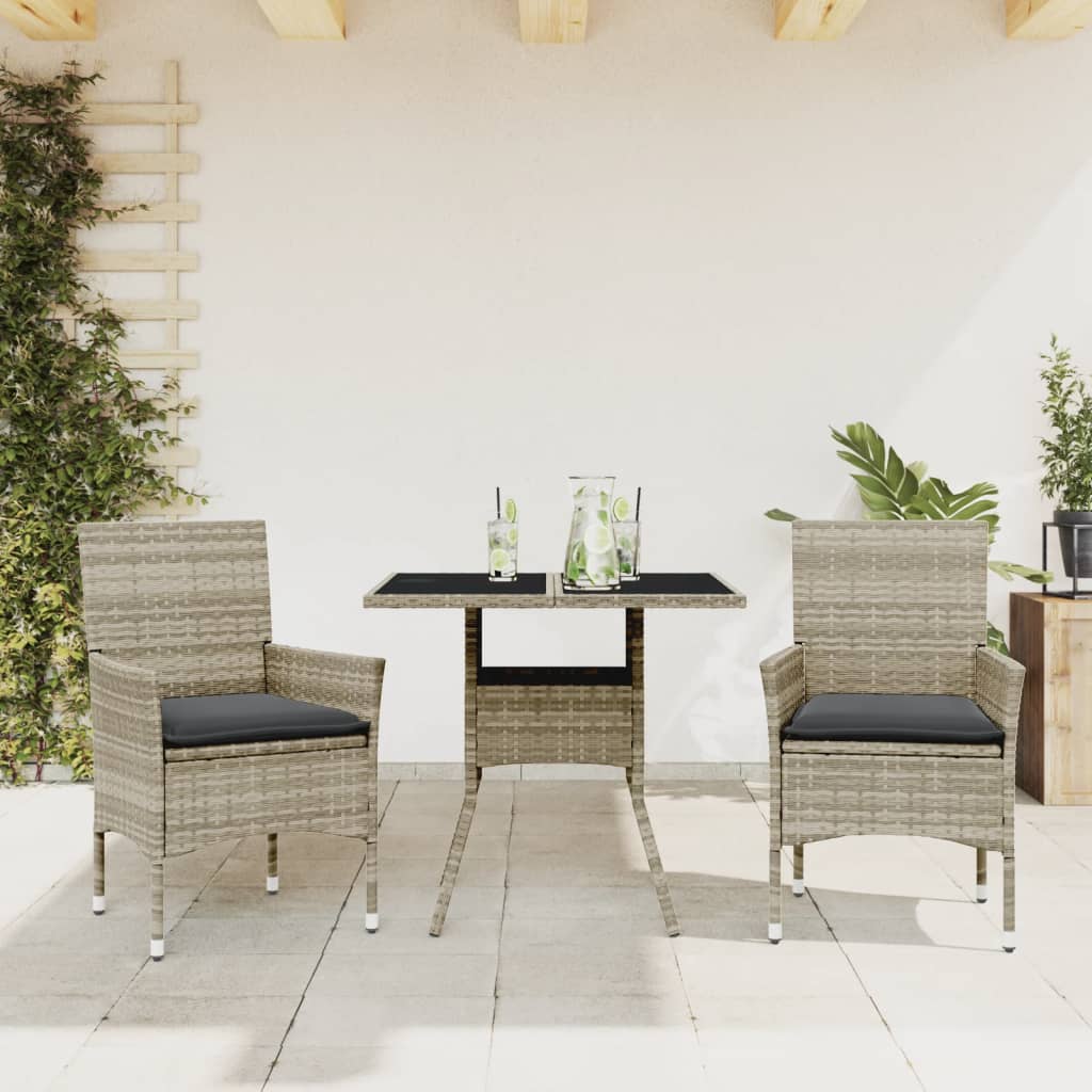 Set mobilier gradina perne 3 piese gri deschis poliratan sticla — imaginea 2