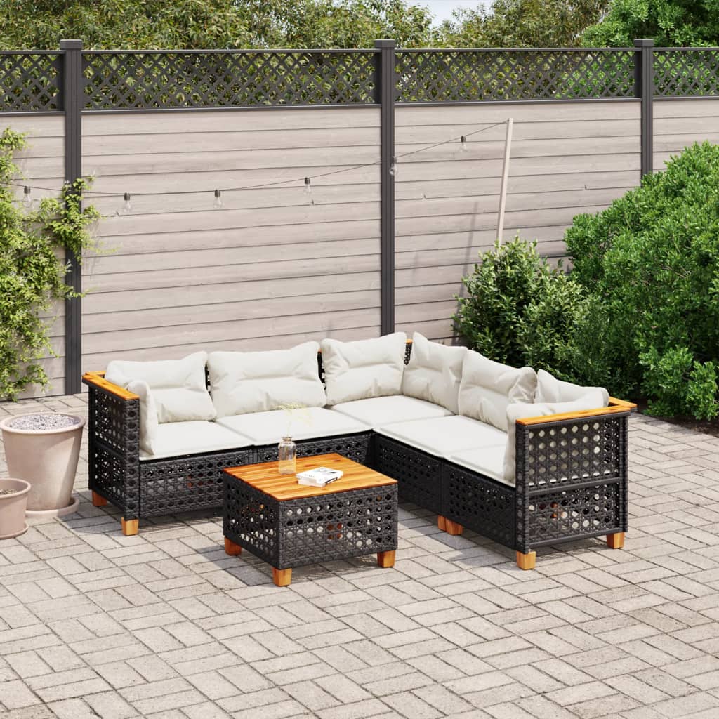 Set mobilier de gradina cu perne, 6 piese, negru, poliratan — imaginea 2