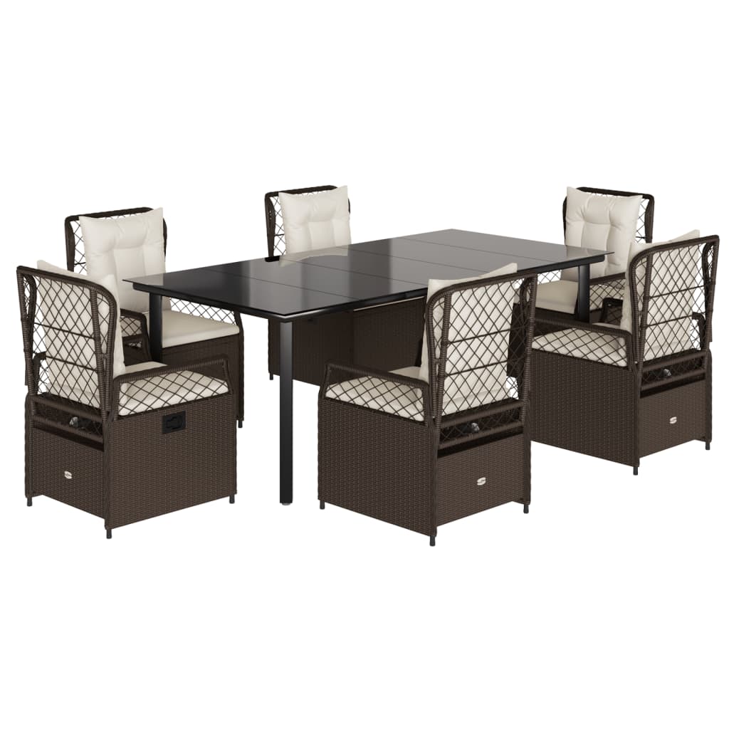Set mobilier de gradina cu perne, 7 piese, maro, poliratan