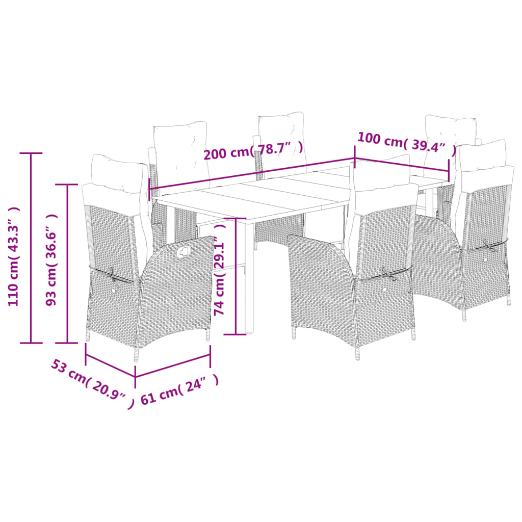 Set mobilier de gradina cu perne, 7 piese, negru, poliratan — imaginea 9