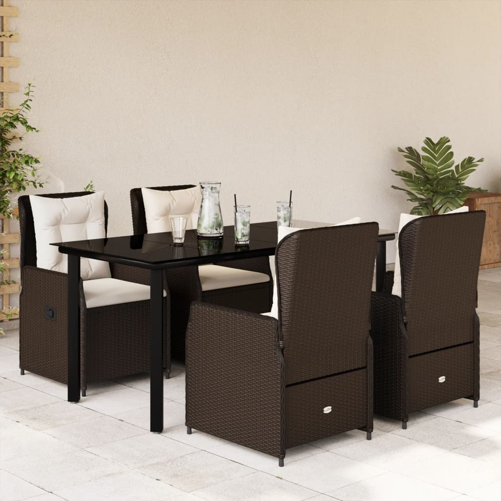 Set mobilier de gradina, 5 piese, cu perne, maro, poliratan — imaginea 2