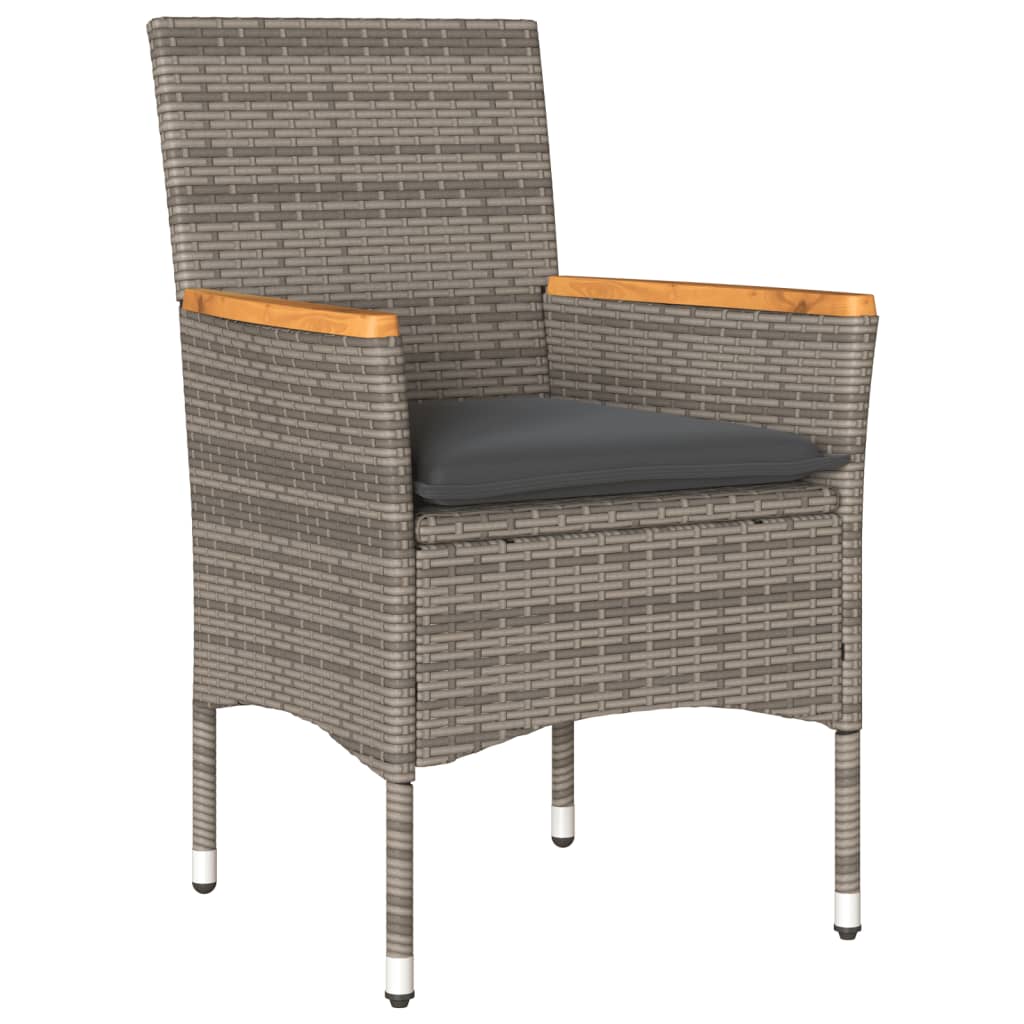 Set bistro cu perne, 3 piese, gri, poliratan si lemn acacia — imaginea 3