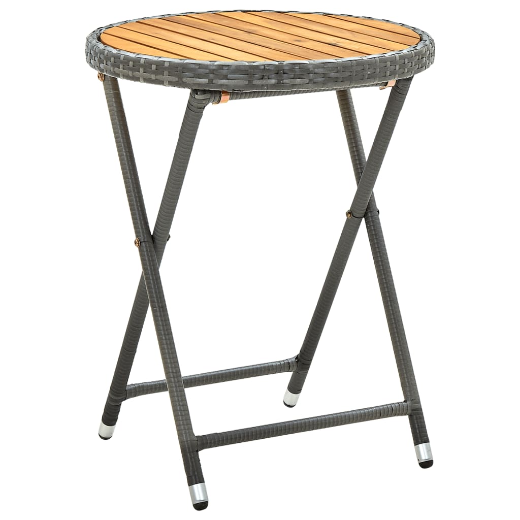 Set bistro cu perne, 3 piese, gri, poliratan si lemn acacia — imaginea 4