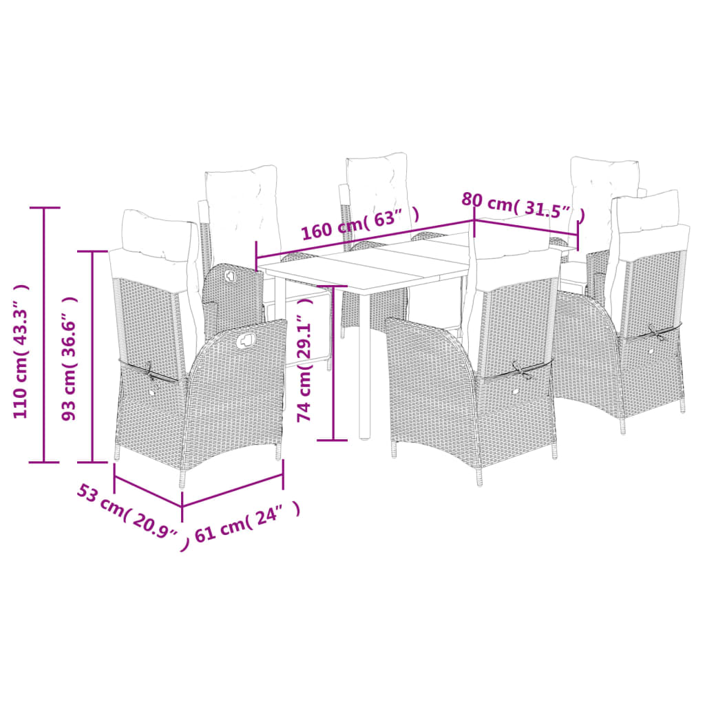 Set mobilier de gradina cu perne, 7 piese gri deschis poliratan — imaginea 9