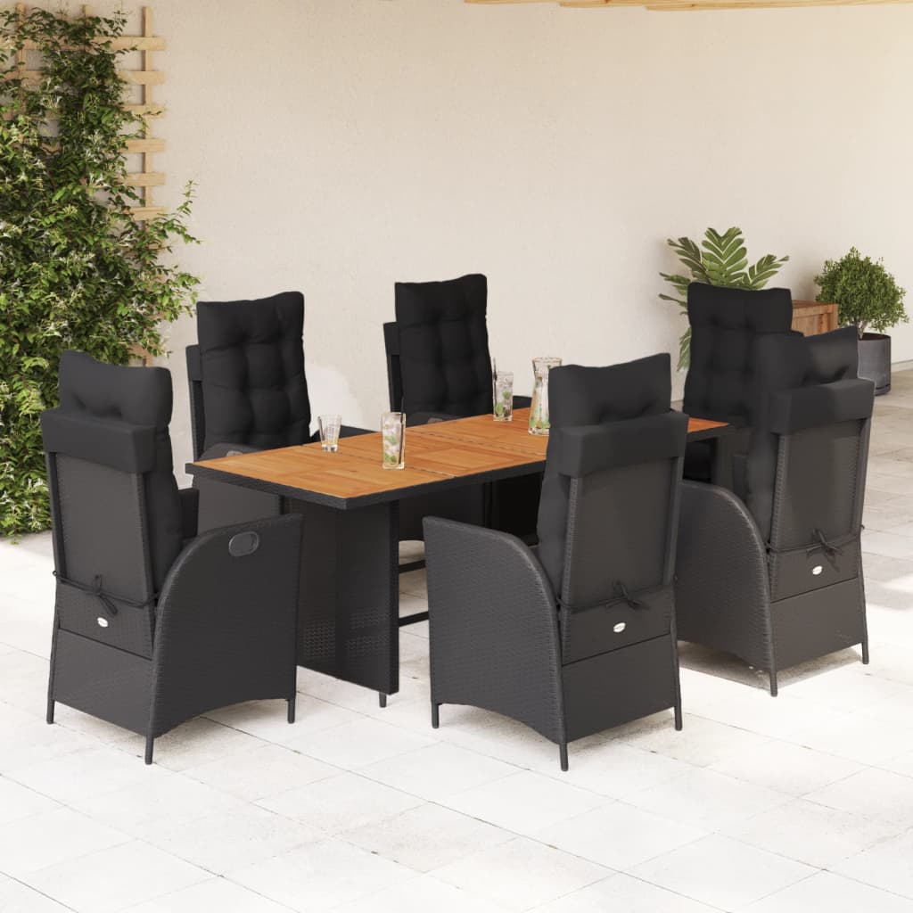 Set mobilier de gradina cu perne, 7 piese, negru, poliratan — imaginea 2