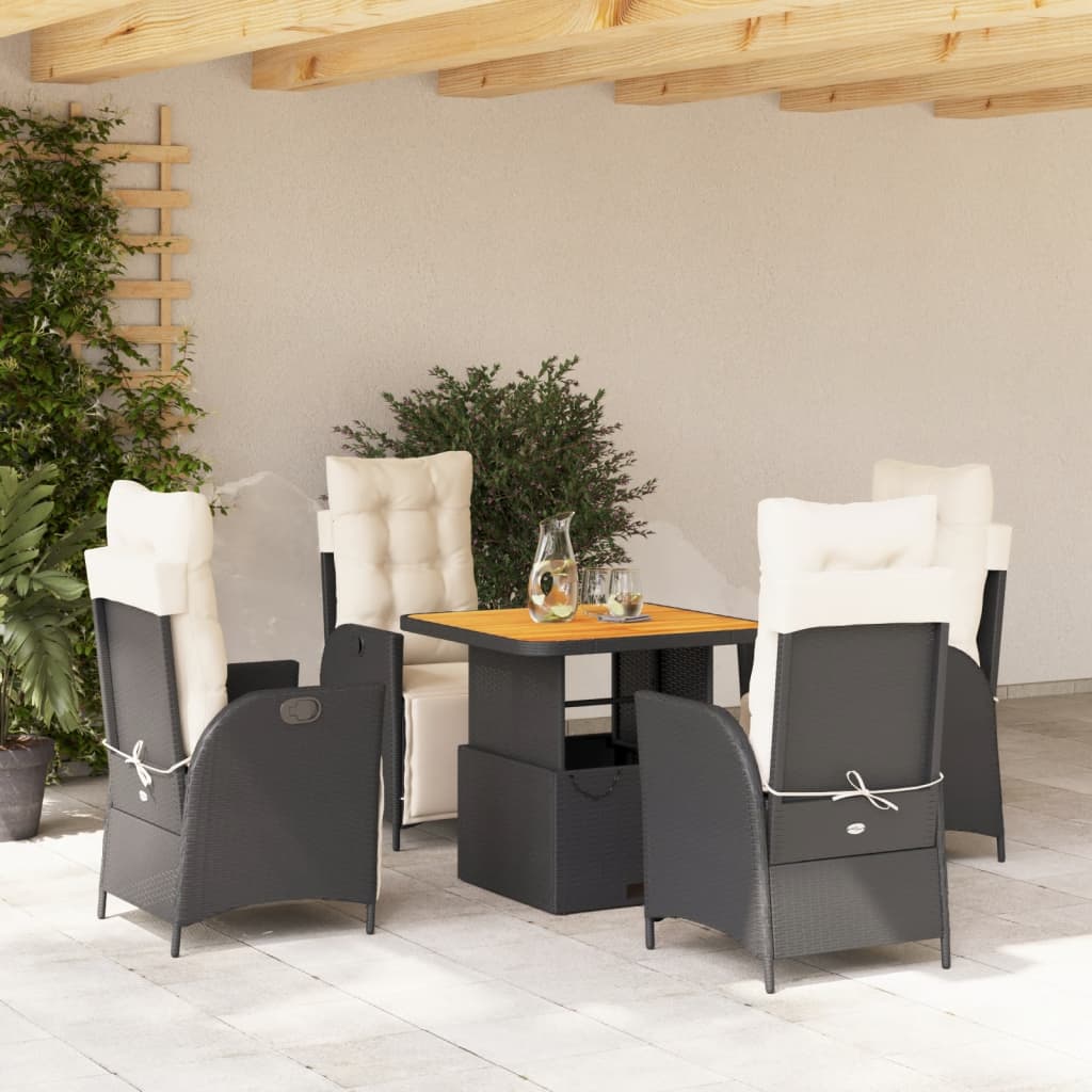 Set mobilier de gradina cu perne, 5 piese, negru, poliratan — imaginea 2