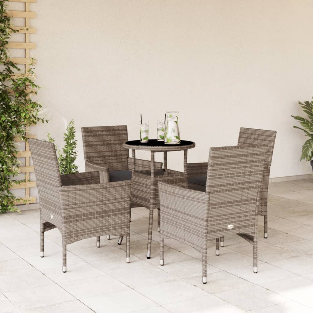 Set mobilier de gradina cu perne 5 piese gri poliratan & sticla — imaginea 2