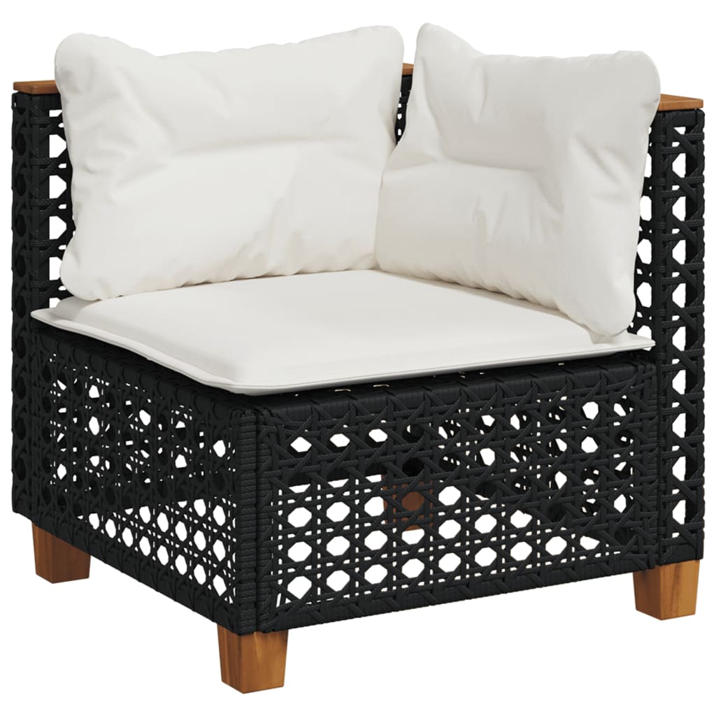 Set mobilier de gradina cu perne, 9 piese, negru, poliratan — imaginea 3