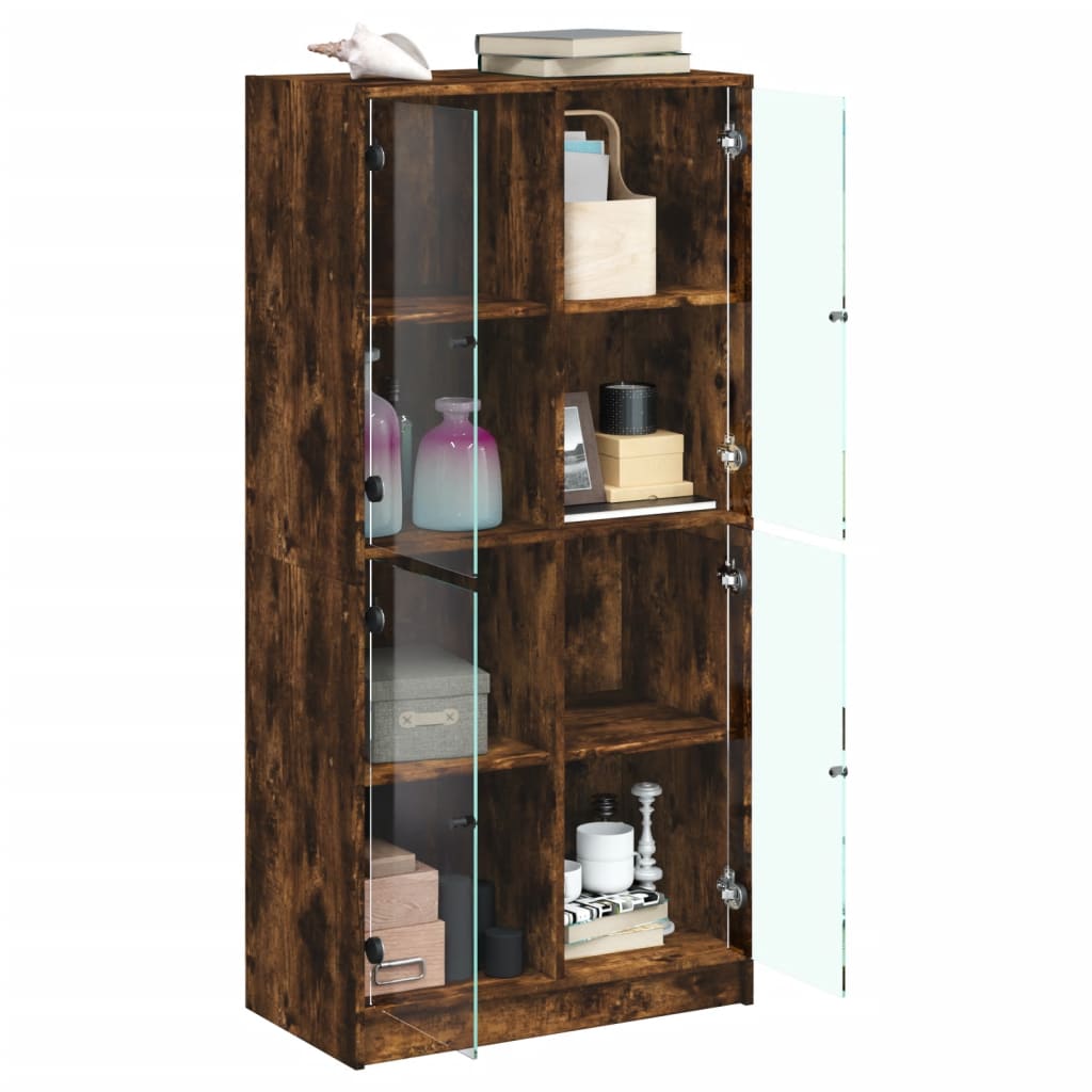 Dulap inalt cu usi, stejar fumuriu, 68x37x142 cm, lemn compozit — imaginea 4